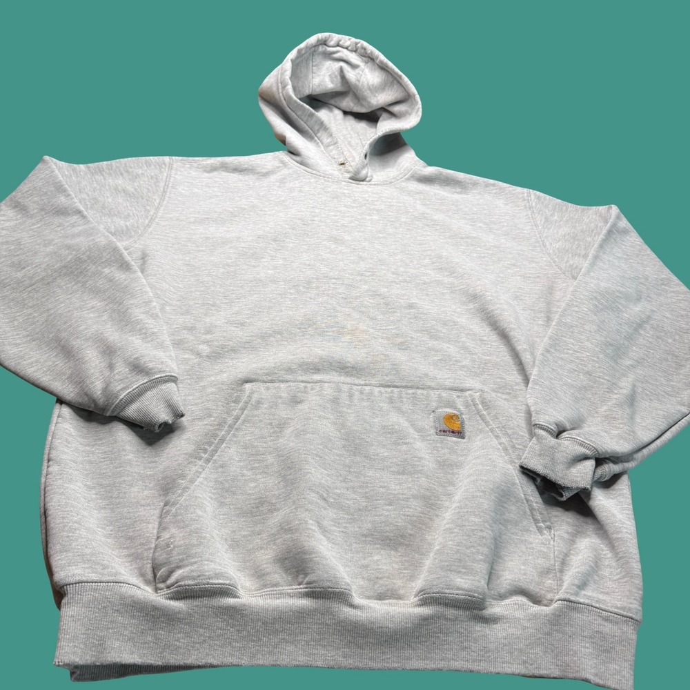 Carhartt Mens Large Tall Gray Pullover Hoodie Distressed Faded Workwear